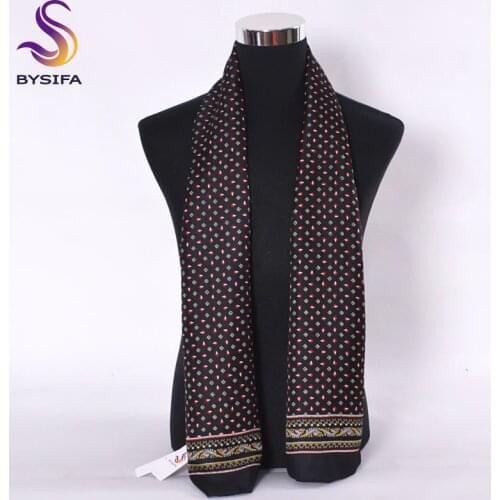 [BYSIFA] Male Small Square Plaid Scarves Apparel Accessories 100% Mulberry Silk Long Scarves Black,Navy Blue,Wine Red 160*26cm