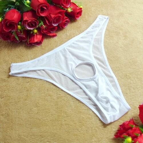 Mens G-string Thong Bikini Briefs Gay Homme Sex Underwear Lingerie Mesh Jockstrap Panties With Penis Holes Thong Panties