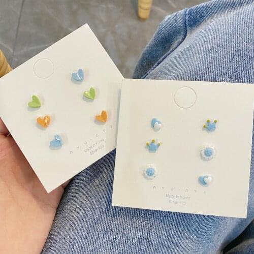 S925 Ceramic Earrings Set Candy Color Sweet Girl Geometric Fashion Love Student Earrings Classic Cute Small Earrings