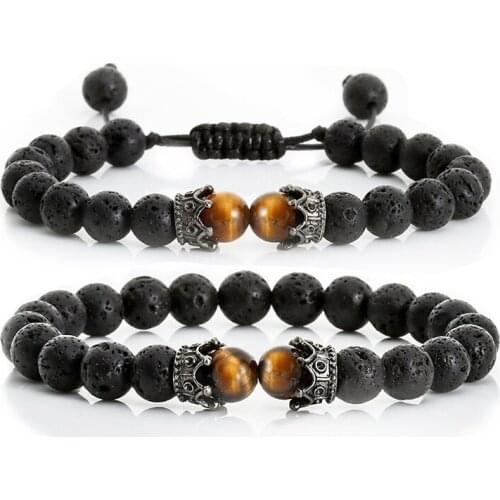 Men Natural Lava Tiger Eye Stone Bracelet 8mm Chakra Beaded Braided Diffuser Bangle Charm Women Handmade Stretch Jewelry Armband