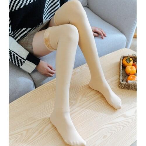 New Style Socks For Women Nylon Plus Velvet Thickening Socks Solid Breathable Elastic Force Ladys High Women Warm Socks Winter