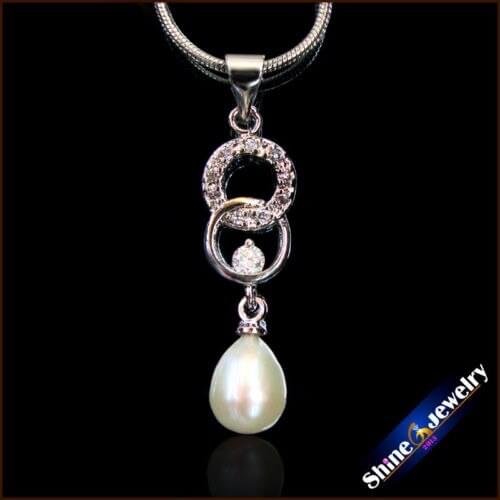 Natural Freshwater Pearl Fashion Jewelry New Silver Plated 8x6mm Drop White Pearl Necklace & Pendants Beads for Women ZZ33