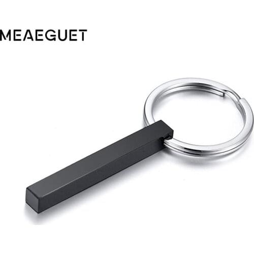 Personalized Key Bar Keychain Black Tone Stainless Steel Custom 3D 4 Sided Name Record For Him Her