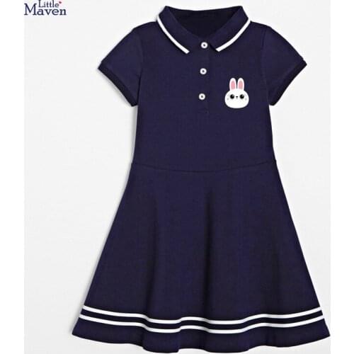 2-8 Y Baby Girls Short Sleeve Dresses 2021 Summer Kids Casual Lapel Striped Dress Cute Rabbit Cotton Dress for Girl Baby Clothes