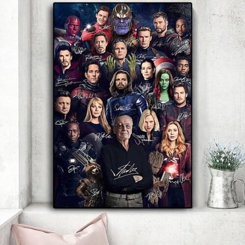 Marvel Avengers Game Over Superhero Signature Poster Wall Art Canvas Vintage Movie Pictures for Kids Bedroom Living Room Decor