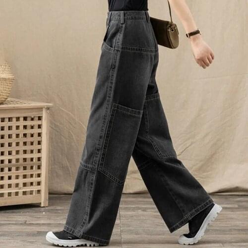 Plus size Women Jeans Wide Leg Denim Pants Loose Straight Baggy Female Jeans Streetwear Wide-leg Pants Hip Hop Casual Trousers