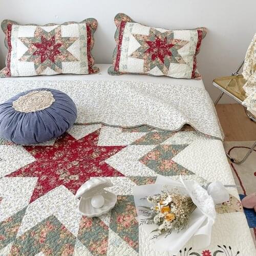 Romantic Floral Patchwork Cotton Bedspread Casual Blanket Nap Blanket Air-Conditioned Room Summer Quilt