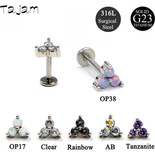 1PC Titanium Steel Triangle Zircon Labret Studs Earring Internal Threaded Opal Tragus Cartilage Piercing Jewelry Free Shipping