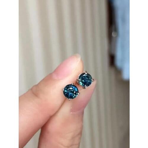 Natural sapphire stone earrings 925 silver Natural gemstone earring women classic fashion round fine earrings jewelry for party
