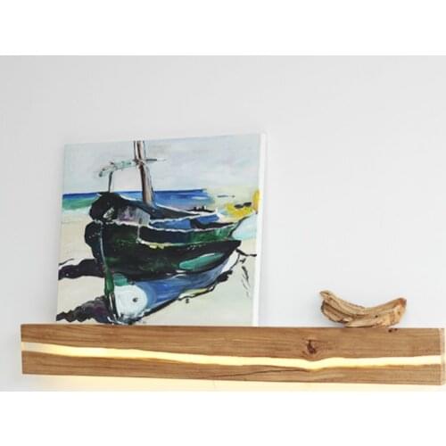 Northern Europe Solid Wood Amber Crystal Crack Wall Lamp Black Walnut Oak Wood Storage Wall Lamp Light Shelf WF1023