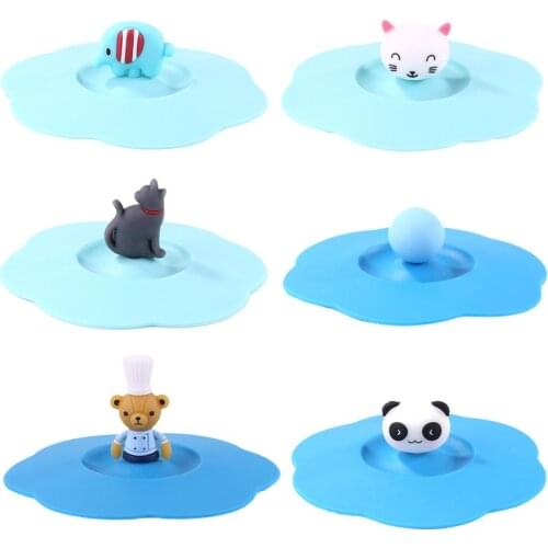 Silicone Cup Cover Dustproof Leakproof Tea Coffee Claer Torx Silicone Cup Cover Leak Proof Cartoon Lid (Pink Blue Elephant)