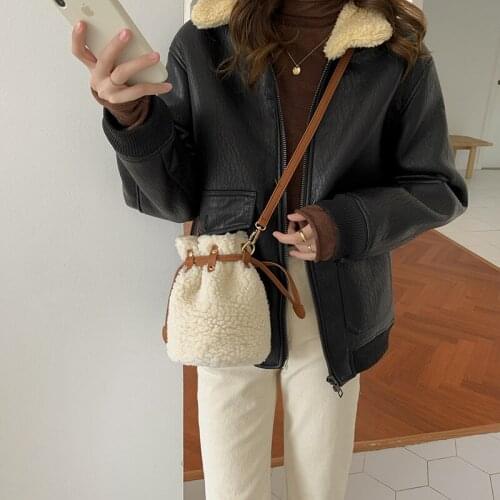 GOPLUS Womens Bucket Bag Lamb Bag For Girl Cute Shoulder Crossbody Bag Purse Winter For Girl Desinger Vintage Fashionable