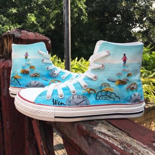 Wen Design Custom Hand Painted Shoes Alice in Wonderland 2 High Top Men Womens Canvas Sneakers Boys Girls Gifts