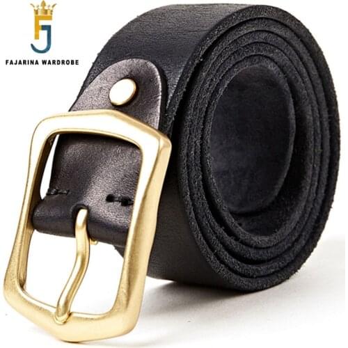 FAJARINA High Quality Rowed Type Brass Pin Buckle Metal Retro Belt 100% Pure Cowskin Leather Accessories Belts for Men N17FJ324