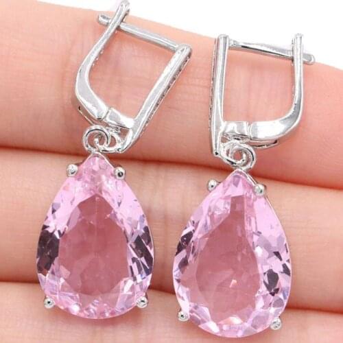 27x13mm SheCrown Jewelry Set Drop 18x13mm Pink Kunzite Gift For Girls Silver Pendant Earrings