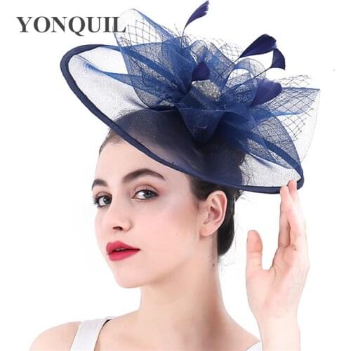 Elegant Women Navy Fascinators Hat Big Flowers Ladies Wedding Hair Accessories For Church Headpiece Derby Ascot Races Hairclip