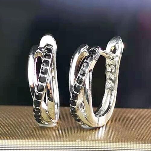 Fashion Silver Plated Cross Women Earrings Black Stone Daily Wearable Hoop Earrings for Men Party Korean Style Gift Accessories