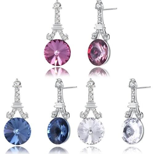ZEMIOR 925 Sterling Silver Earring Austria Crystal Eiffel Tower 3 Colors Earrings For Women Wedding Classic Fine Jewelry Gift