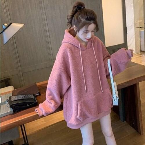 EACHIN Womens Hoodies Female Oversize Letter Embroidery Warm Hooded Tops Tracksuit Sweatshirt Long Sleeve Loose Sportswear Coat