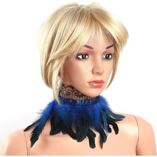 Womens Female Gothic Victorian Natural Feather Lace Choker Neck Wrap Collar Stage Performance Cosplay Party Costumes Accessories