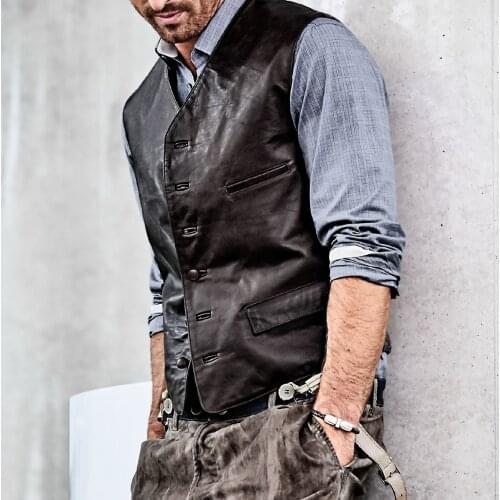 2021 New Mens Vest Casual Business Men Suit Vests Male PU Waistcoat Fashion Mens Sleeveless Suit Vest Smart Casual Top Black