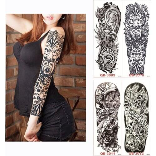 1pcs large waterproof full arm tattoo sticker fake tattoos Sleeve ink death skull on the body art for men women