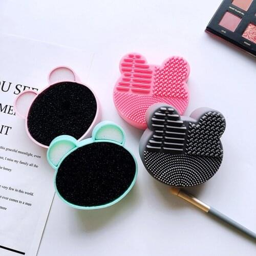 1pcs Bear Makeup Brush Cleaner Washing Brush Pad Cleaning Mat Cosmetic Brush Cleaner Universal Make up Tool Scrubber Box