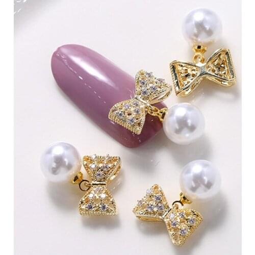 10pcs 3D Alloy Bow Tassel Nail Art Zircon Metal Rhinestones Nails Accessories Professional Supplies Decorations Charms Y47-18