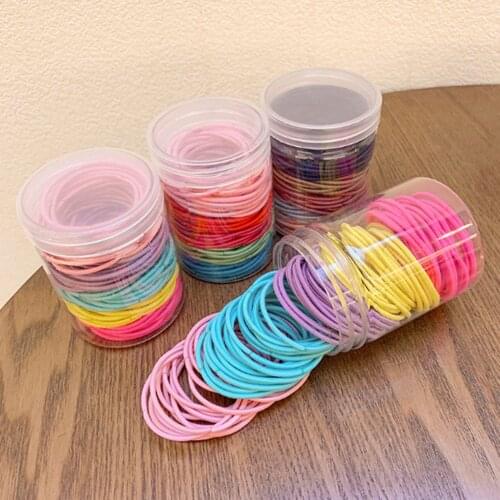 100PCS/Box Girls Colorful Basic Elastic Hair Bands Ponytail Holder Scrunchies Kids Hair Ropes Rubber Bands Hair Accessories