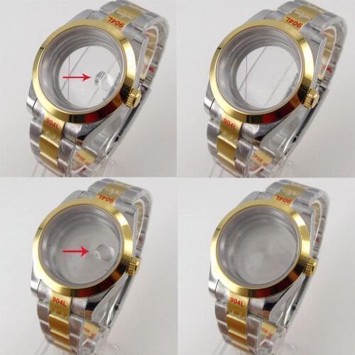 40mm Watch Case Spare Parts Fit For NH35 NH36 Movement Gold Bezel Two Tone Bracelet Sapphire Crystal Date Cyclops Glide Lock