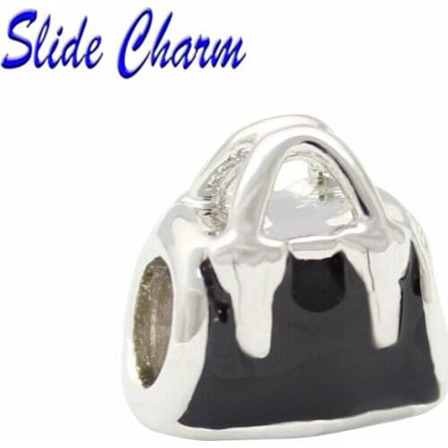 5mm straight hole fashion jewelry DIYcharm European and American style black women bag charm bead Fit Pandora Bracelet Necklace