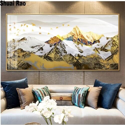 Nordic Golden Mountain Bird Landscape Abstract 5d diy diamond painting full square/round mosaic cross stitch diamond embroidery