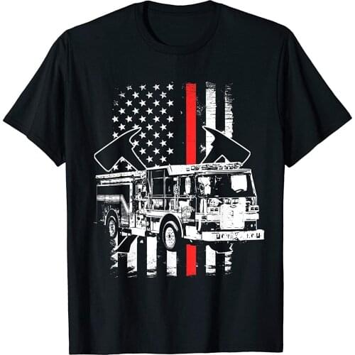 USA Flag Fire Truck Firefighter Thin Red Line Fireman Gift T-Shirt(2)