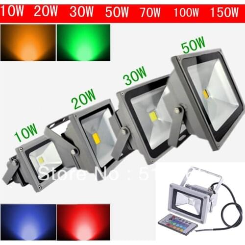 Free Shipping 10W 20W 30W 50W LED Flood Light IP65 Waterproof 85-265V high power outdoor Green Red Blue RGB Floodlight Lamp