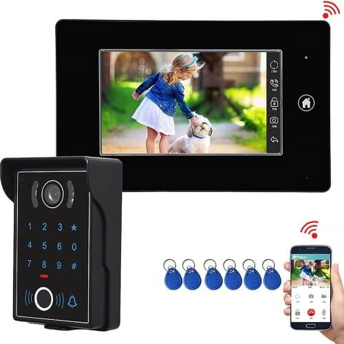 7 Inch Wired Wireless Wifi Video Doorbell System, Video Intercom Door Phone Support Video Recording Password RFID Keyfob Unlock