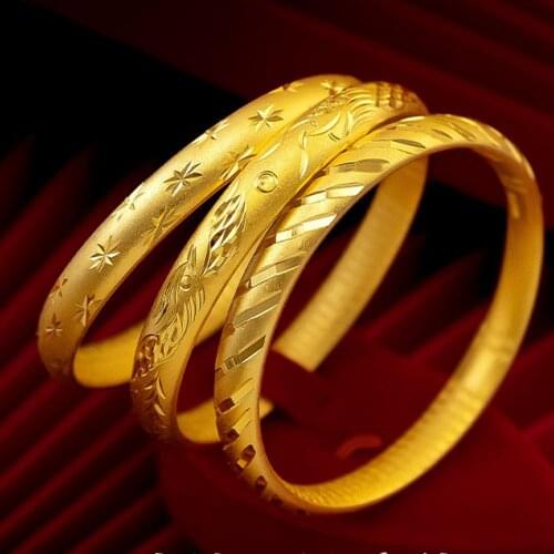 Dubai Bangle Women Bracelet Yellow Gold Filled Solid Wedding Bridal Jewelry Gift