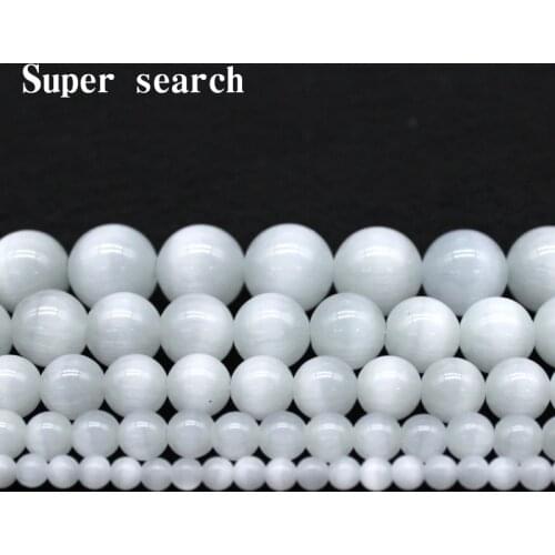 White Cat Eye 4/6/8/10/12MM Natural Glass String Loose Space Beads Opal DIY Charm For Jewelry Making Bracelet Earring Necklace