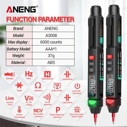 ANENG A3008 Digital Multimeter Auto Intelligent Sensor Pen Tester 6000 Counts NonContact Voltage Meter Multimetre polimetro