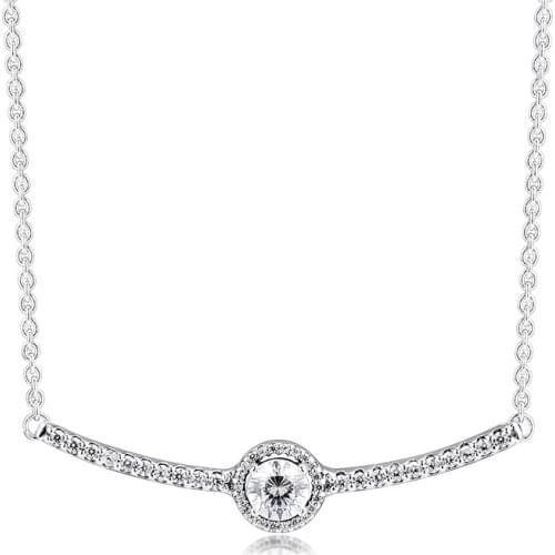 CKK 925 Sterling Silver Clear CZ Round Sparkling Necklace for Women Engagement Wedding Jewelry Colllar Wholesale