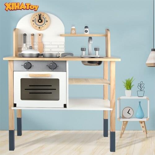 Childrens Play House Kitchen Toy Set Wooden Baby Cooking Wooden Simulation Kitchen Utensils Gift 2-4 Years