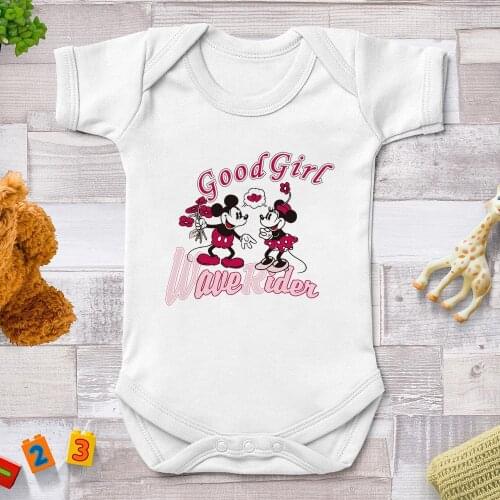2021 Fashion Mickey Mouse Minnie Mouse Printed Baby Rompers Newborn Summer White Infant Toddler Disney Cartoon Jumpsuits Onesie