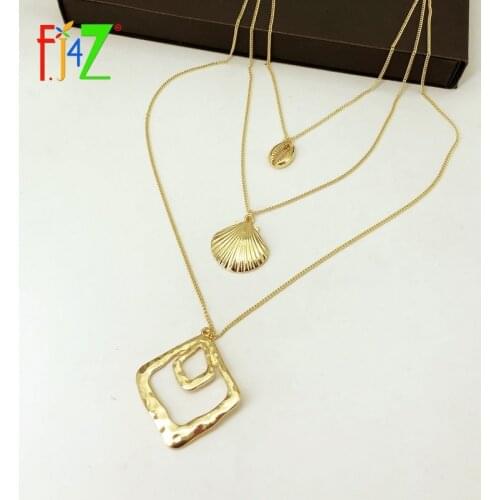 F.J4Z Hot Seashell Collar Necklace Woman Bikini Wear Jewelry Multi-layers Beach Pendant Necklace For Women Collar Bijoux