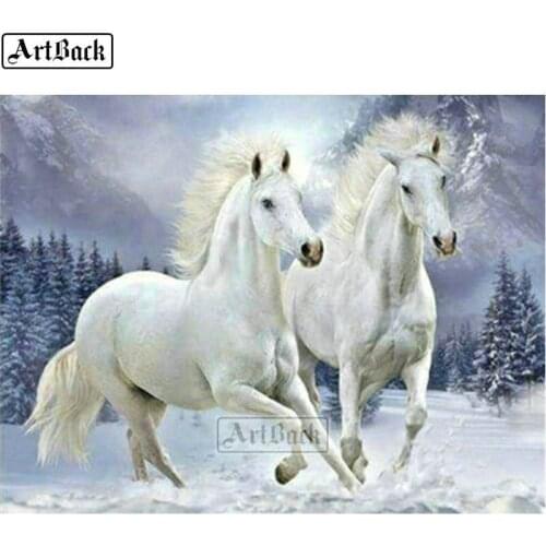 ARTBACK Animal stickers 5d diy diamond painting horse square full 3d diamond mosaic crafts home decor winter landscape