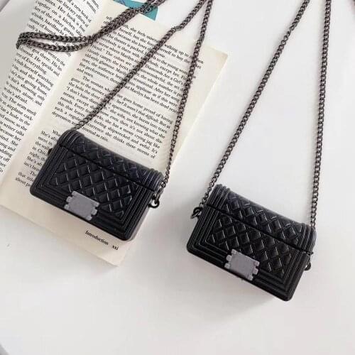 Classic Retro Luxury Mini Bag Case For Airpods Pro 1 2 Bluetooth Earphone Lambskin silicone Protecte Cover Metal shoulder strap