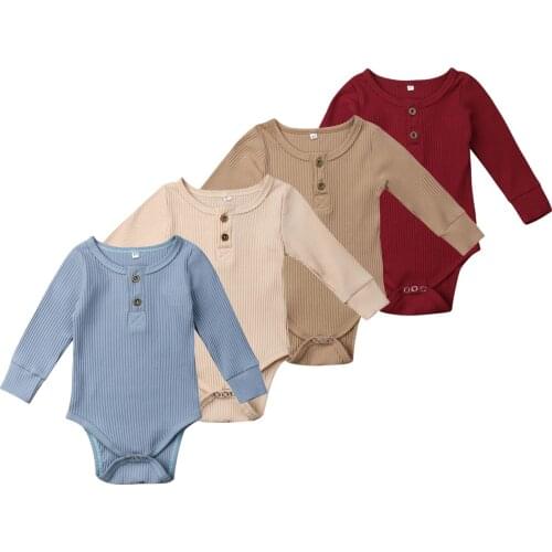 Newborn Infant Baby Girl Boy 0-24M Ribbed Romper Ruffle One-Pieces Solid Jumpsuit Long Sleeve Outfits Spring Sunsuit