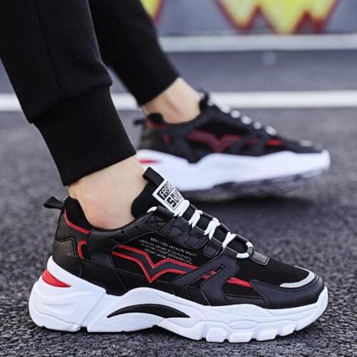 Large Size Chunky Summer Men Sport Shoes Women Sneakers Orginal Running Shoes Man Sports Shoes for Boy Black Red Sneackers E-753
