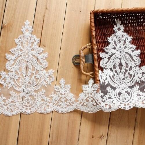 1Yard/lot 28cm wide Ivory white cotton embroidery lace accessories Bridal veil wedding dress skirt lace fabric Z509