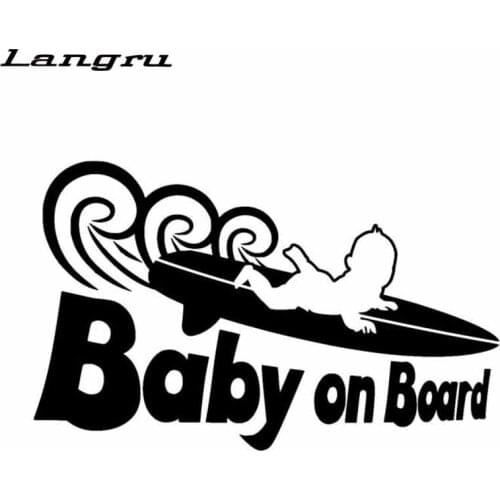 Langru 17.8cm*11.1cm Funny Cool Baby On Board Surf Sticker Vinyl Decals Car Accessories Jdm