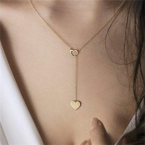 2021 Fashion Europe And The New Necklace Simple Personality Peach Heart Love Womens Y-shaped Necklace Factory Direct Sales