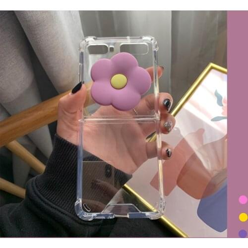 Fashion Cute DIY 3D Flower Folding Bracket Stand Holder Case Cover For Samsung Galaxy Z Flip 5G 4G 3 Shockproof Transparent Case